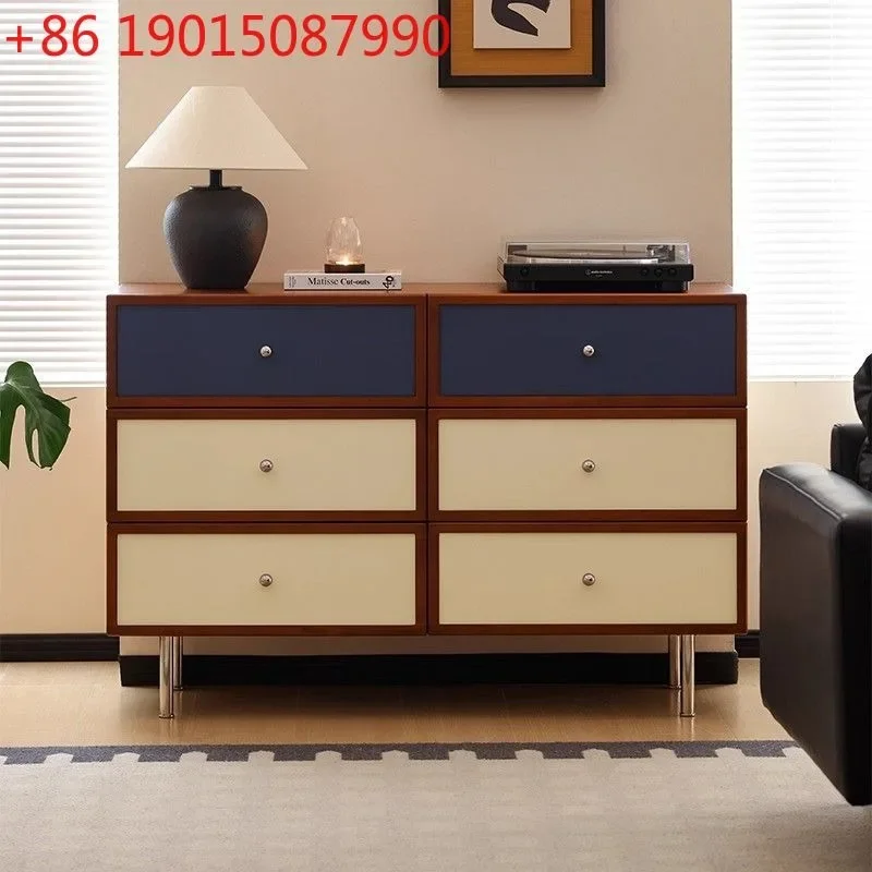 Medieval Bauhaus color matching six-chest cabinet living room bedroom locker solid wood contrasting color drawer cabinet