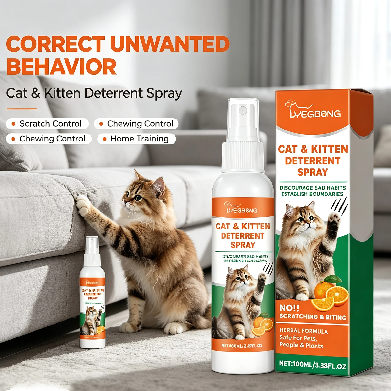 Yegbong Cat Behavior Correction Spray Gentle Formula Stop Cat Scratch Bite Damage Multisurface Application For Home Furniture