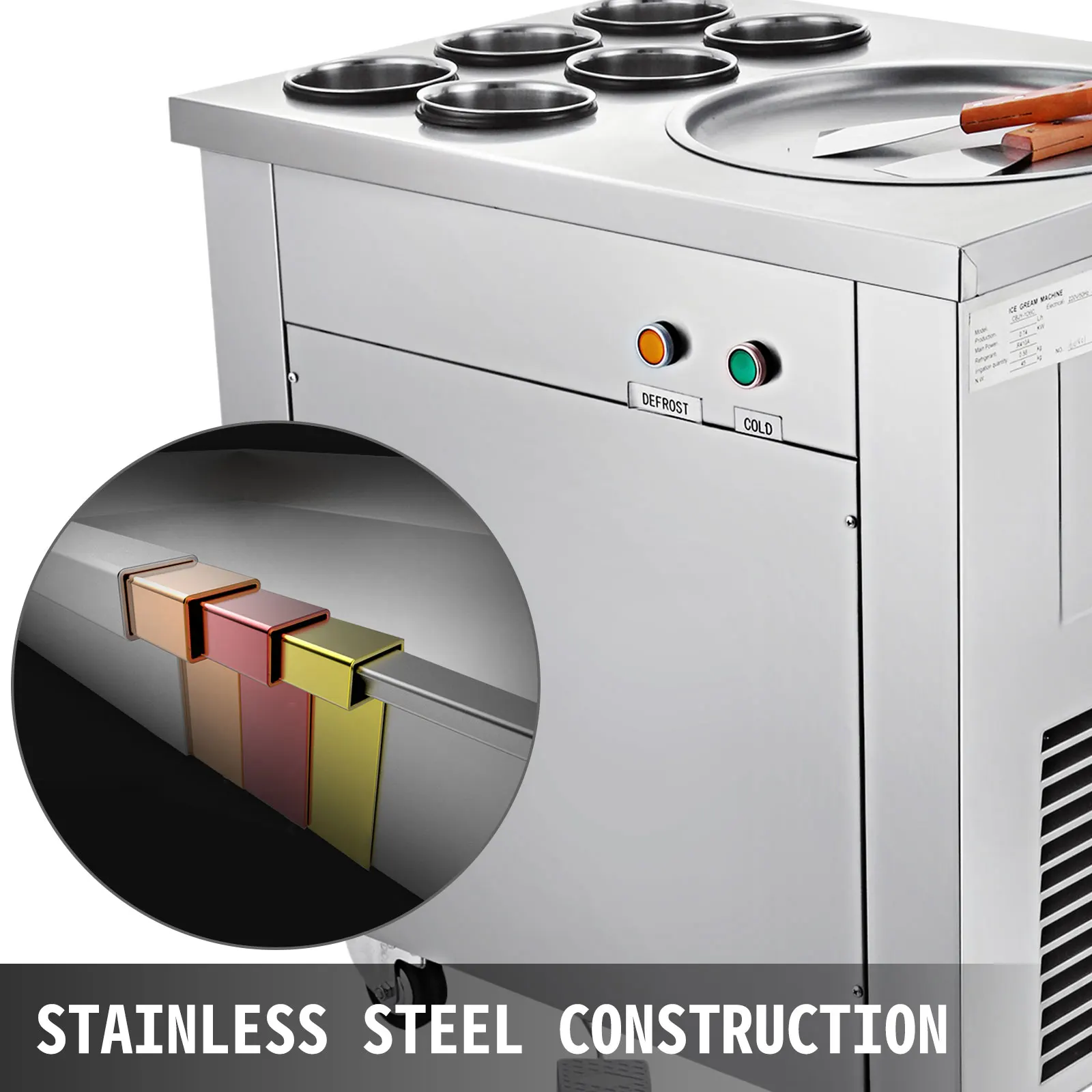 VEVOR Machine � La Glace Yogourt Frit�e CBJ-1 * 6, Cr�me Glac�e en acier inoxydable 740W, avec 6 cylindres peut faire face aux formules pr�par�es/jus de fruits/milkshake/yogourt/bouillie