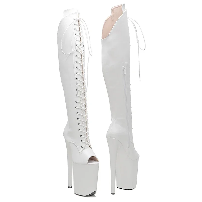 Leecabe 23CM/9 Zoll mattes PU-Obermaterial Sexy Stiefel Offene Spitze High Heels Plattform Pole Dance Schuhe