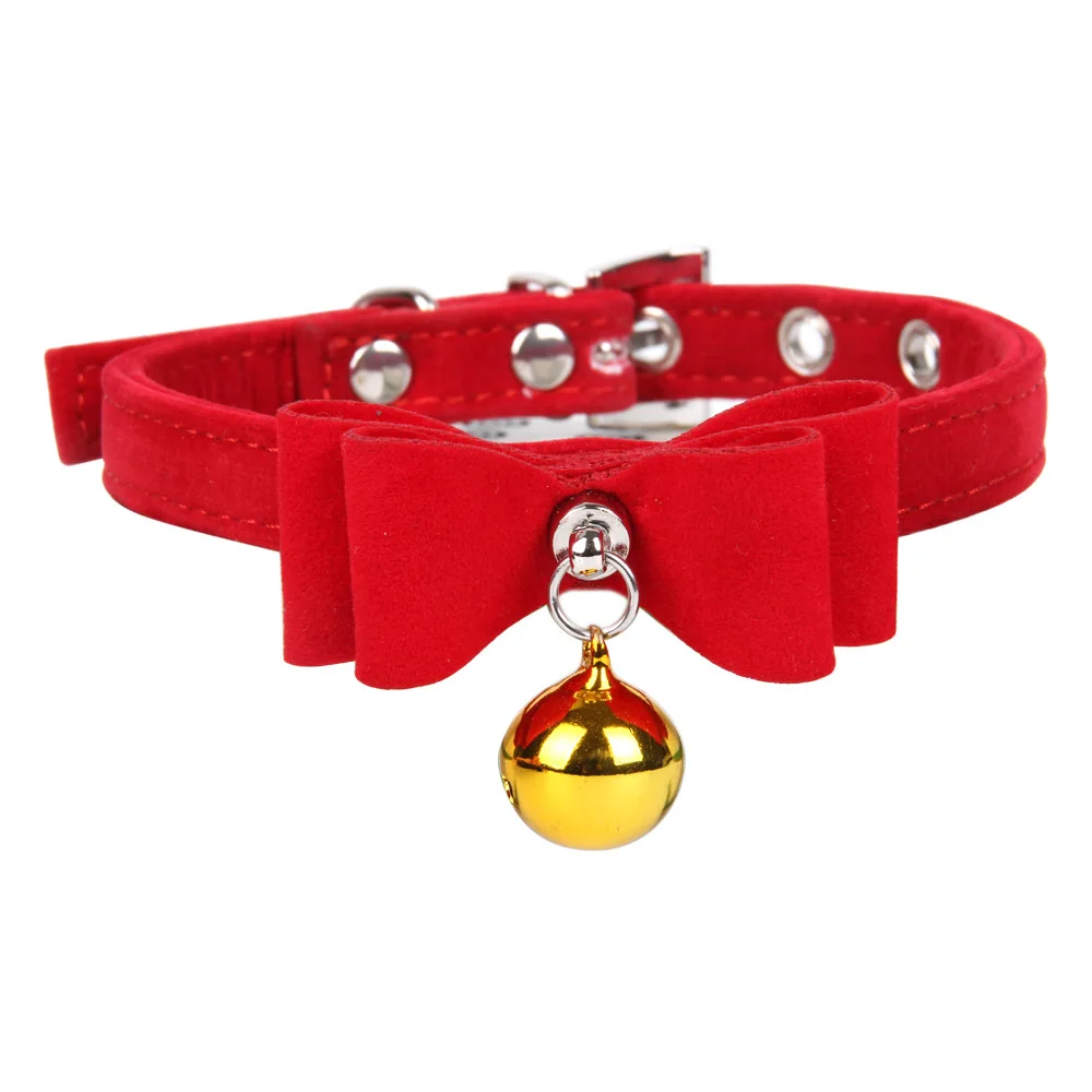 Fashion Premium Flocked Pet Collar with Bowknot & Bell, Solid Pet Neck Collar for Cats & Small Dogs