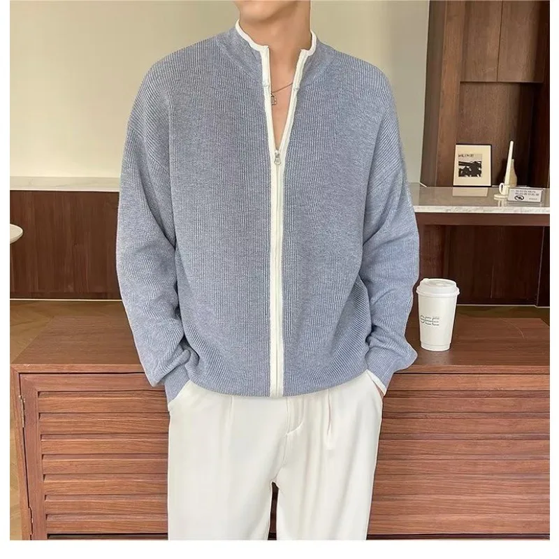 Half Turtleneck Cardigan Sweater Men's Coat Autumn and Winter Solid Color Versatile Zipper Sweater Top
