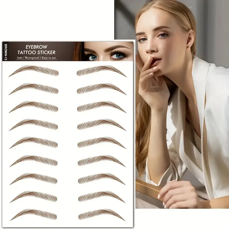 

4 Sheets Waterproof & Sweatproof 6D Realistic Black & Brown Eyebrow Temporary Tattoo Stickers - Natural-Looking, Quick-Apply