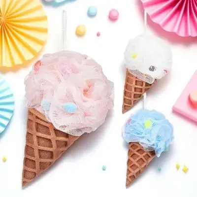 

3 pcs Ice Cream Bath Ball Kids Loofah Sponge Soft Shower Scrubber For Children Rich Foam Bathing Ball Exfoliating Body Wash