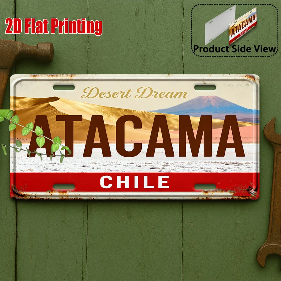 Placa Decorativa de Metal Vintage con la Matrícula AL del Sueño del Desierto del Atacama, Chile - Decoración de Pared para Hogar, Oficina, Bar o Cuarto de Hombre