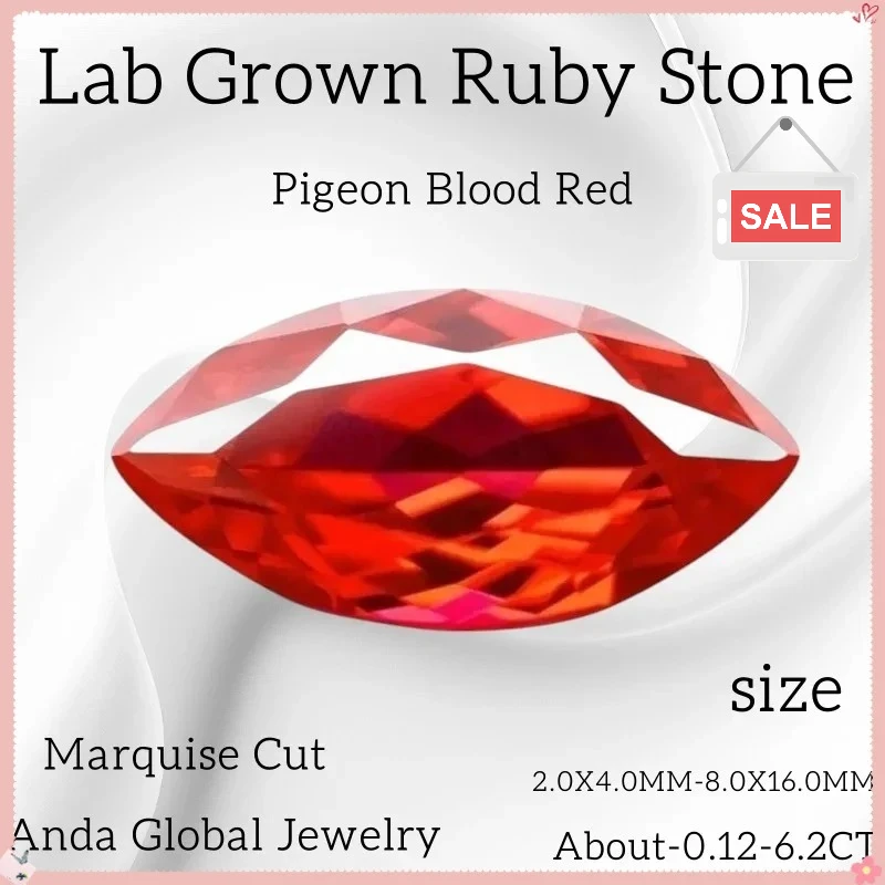 

Lab Grown Ruby Loose Gemstones Pigeon Blood Red Marquise Cut Charm Beads for DIY Jewelry Selectable CertificateDaily Wear