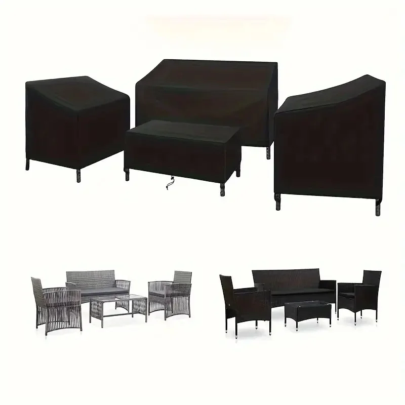 

A 4pcs Set Of Outdoor Furniture Covers, Including 1 Sofa Cover, 2 Chair Covers And A coffee table cover