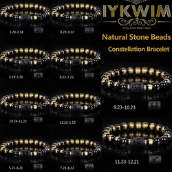 Natural Stone Constellation Couple Bracelet Black Gold Color Jade Spacer Beads Jewelry Gift For Man Women Elastic Rope 8 MM