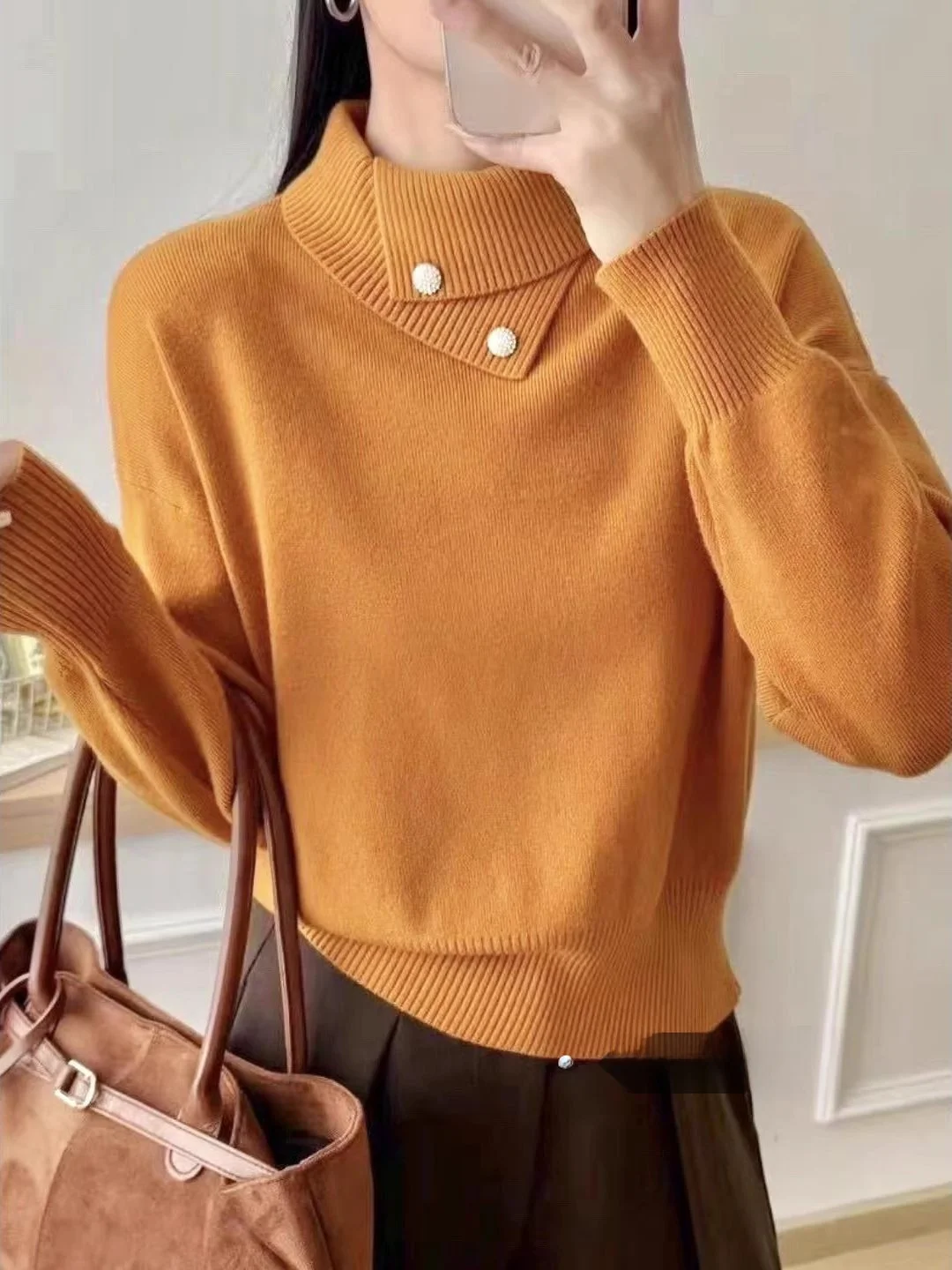 

plus Size High Collar Long Sve Knitwear Slimming Concealing Versatile Base Layer Top for Women Casual Sle Spring New Design