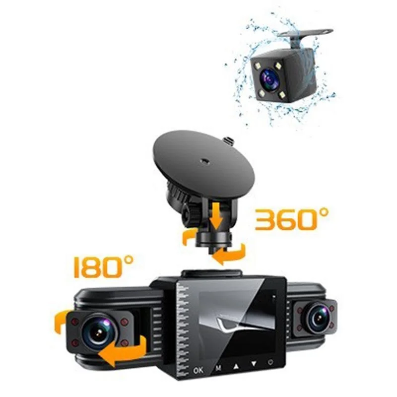 3 canali FHD 1080P Car DVR Dash Cam anteriore all\'interno della fotocamera del veicolo posteriore DVR Recorder Video Mini Dashcam Camcorder