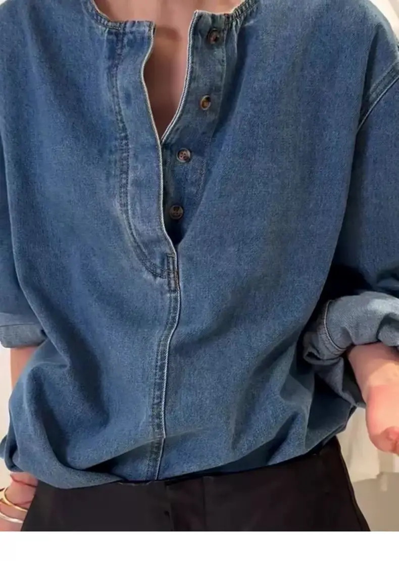 Spring and Autumn New Temperament Men's Versatile Blue Long Sleeve Denim Shirt Top