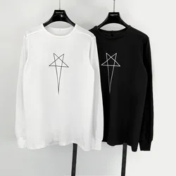 High Street Men's T-shirt Pentagram Print Design Tees for Man Cotton Pull on Men Shirt O-neck Long Sleeve Men's Clothing