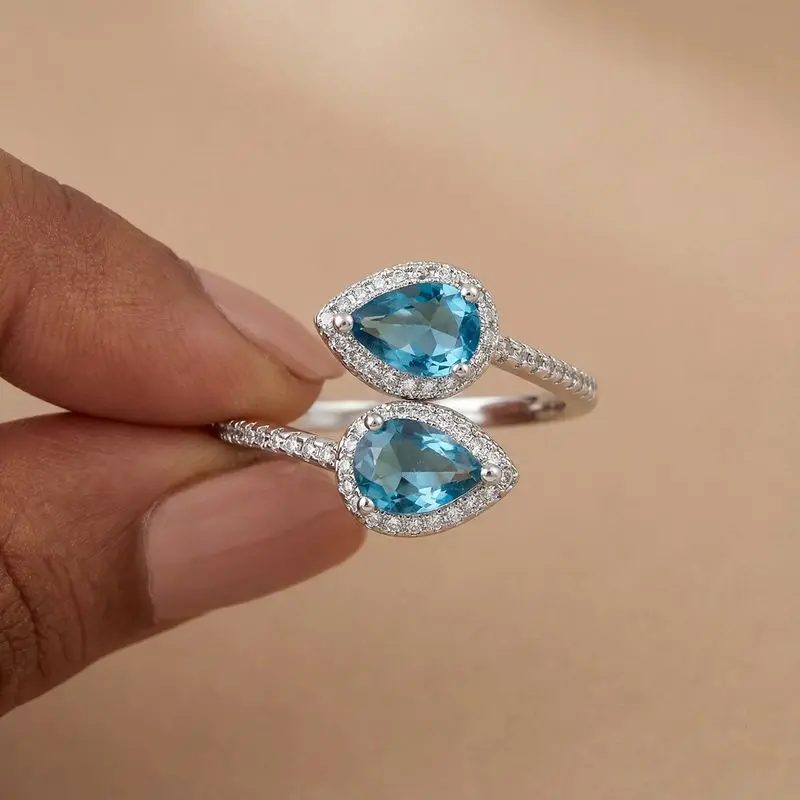 

Daily Wear Water-Drop Openning Cubic Zircon Rings for Women Silver Colour High Quality Female Accessories Wedding Party Jewelry
