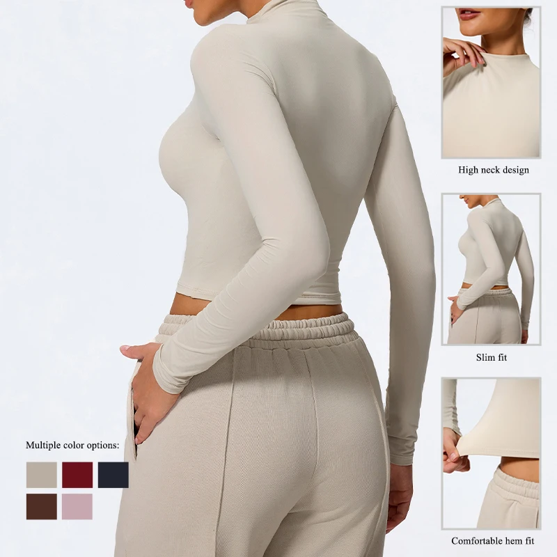 Summer Women's High Neck Long Sleeve Yoga Wear Female Soft And Skin-Friendly T-Shirt Gym Workout Sportswear Women Tight Tops