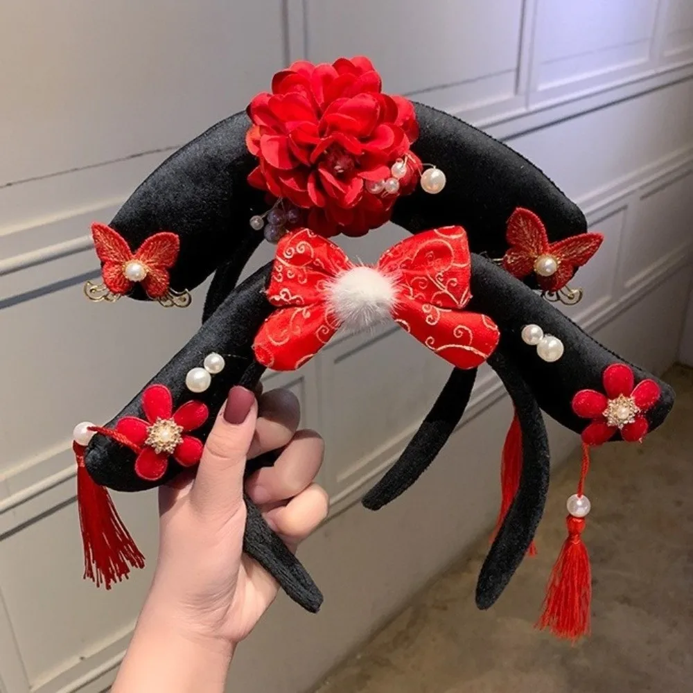 

Ретро цветок Hanfu повязка на голову с бантом и жемчугом в китайском стиле головные уборы Корона с кисточкой в древнем стиле обруч для волос для детей