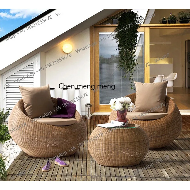 Outdoor rattan chair three-piece bed and breakfast courtyard villa outdoor round chair coffee table sun room