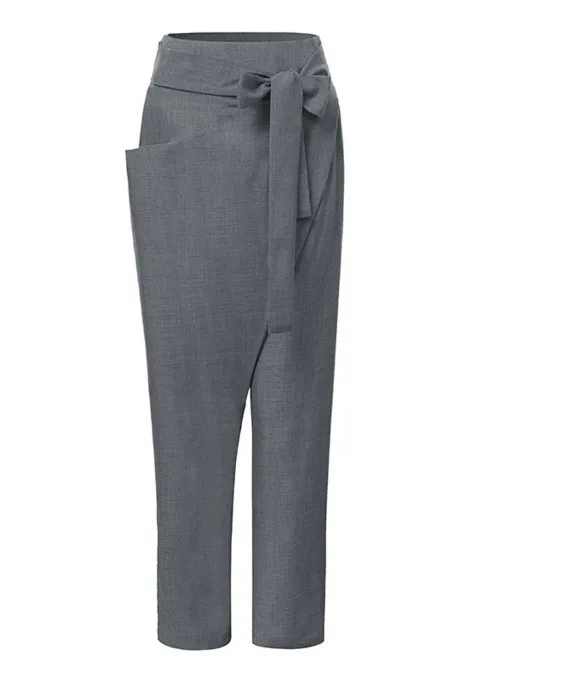 2020 여성용 불규칙 레이스업 크롭 팬츠 캐주얼 바지 PVC 소재 편안한 착용감 여성 패션