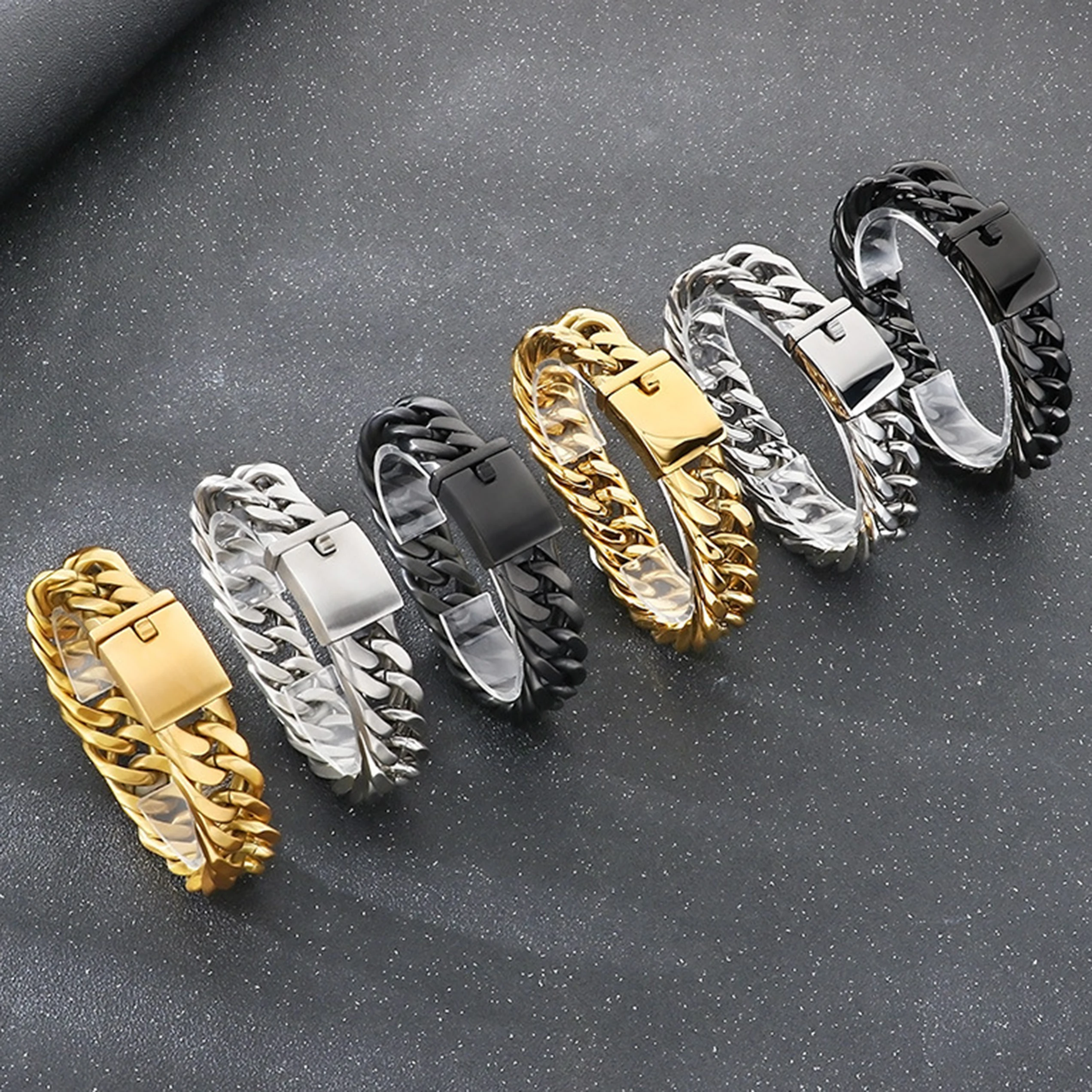 Stainless Steel Cuban Link Chain Bracelet For Men Punk Hip Hop Silver Color Handmade Chain 17mm wide 9inch long