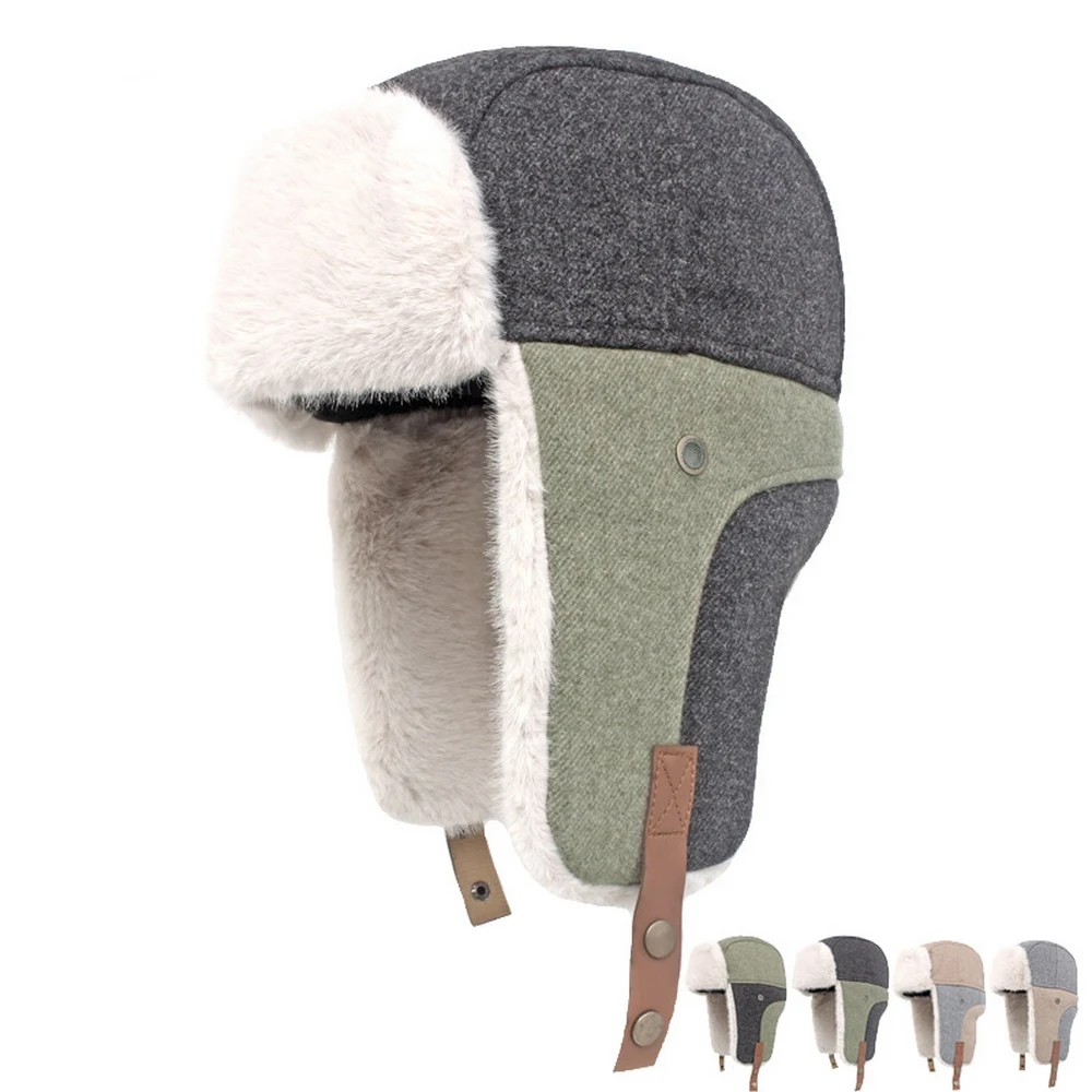 

Winter Bomber Hats For Women And Men Warm Pilot Caps Dome Cotton Polyester Plush Earflaps Ear Protection Patchwork 2023 LF0037