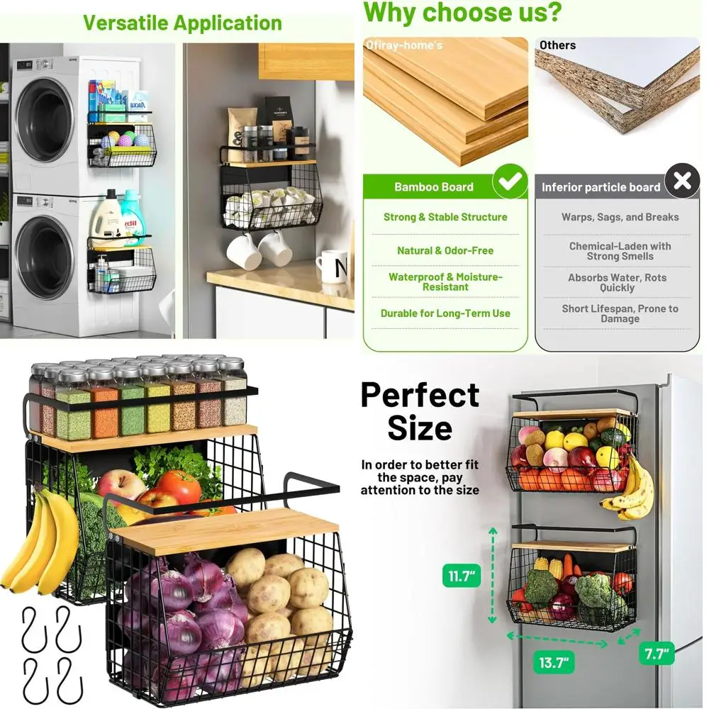 

Магнитная полка для холодильника с деревянной крышкой, контейнеры для хранения фруктов, картофеля и лука, органайзеры для кладовой, большие магнитные контейнеры