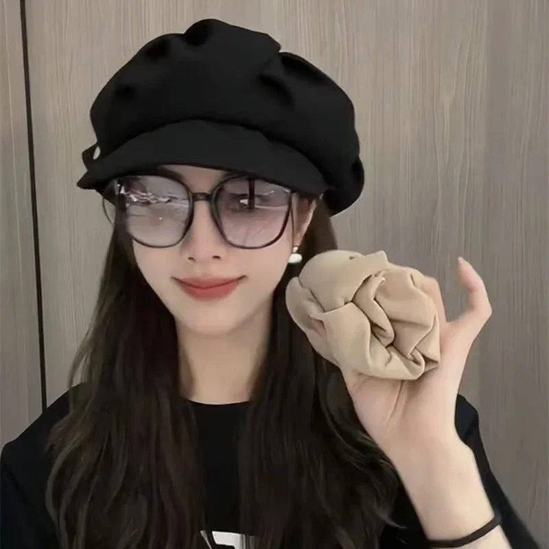 

Korean Berets Fashion Pleated Octagonal Cap Vintage Solid Color Peaked Caps for Women Newsboy Painter Artist Hat Winter Hat