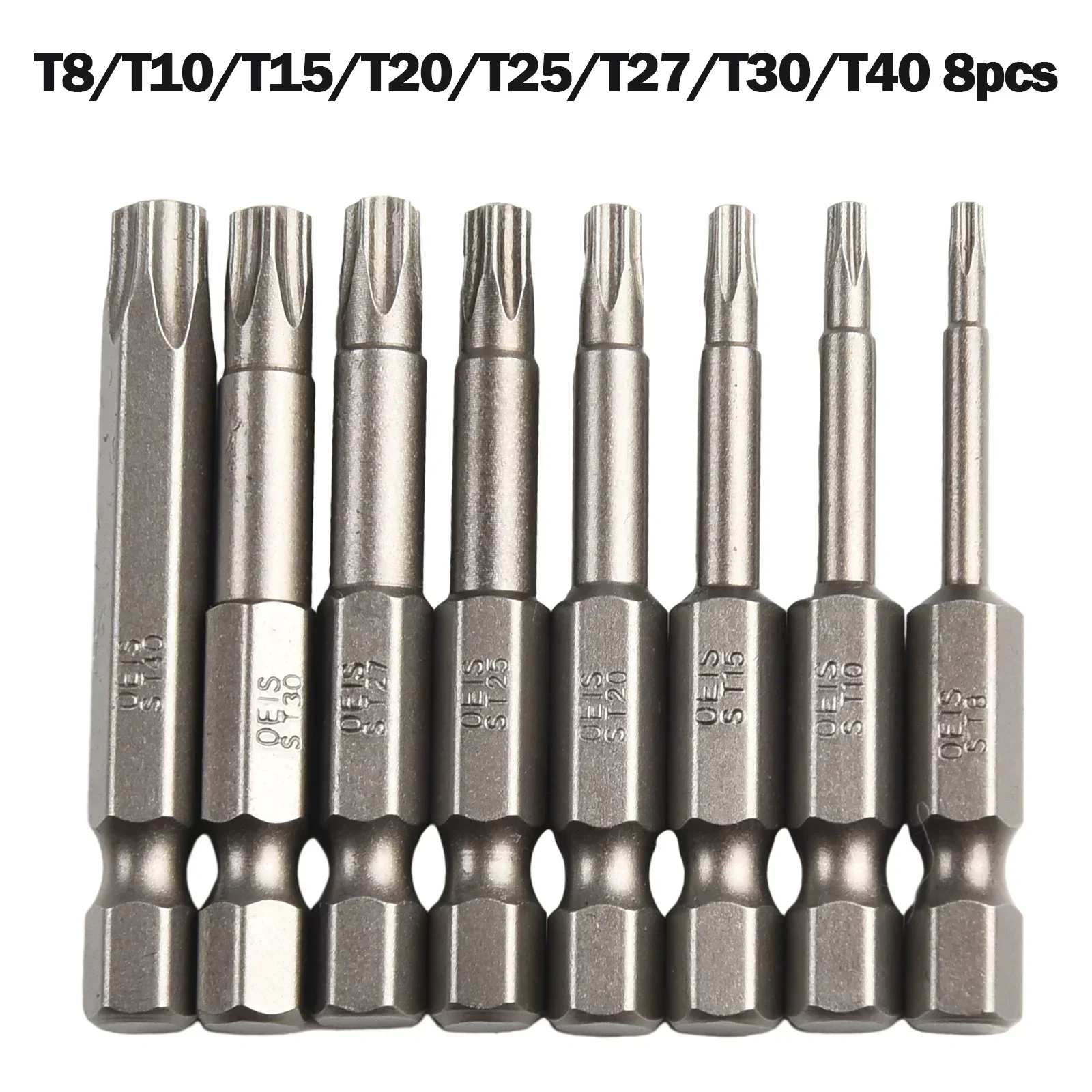 8Pcs 50mm Star Drill Bits 1/4 Hex Shank Batch Head Magnetic Screwdriver Five-Point Torx Screwdriver Bits Set T8-T40 Hand Tools