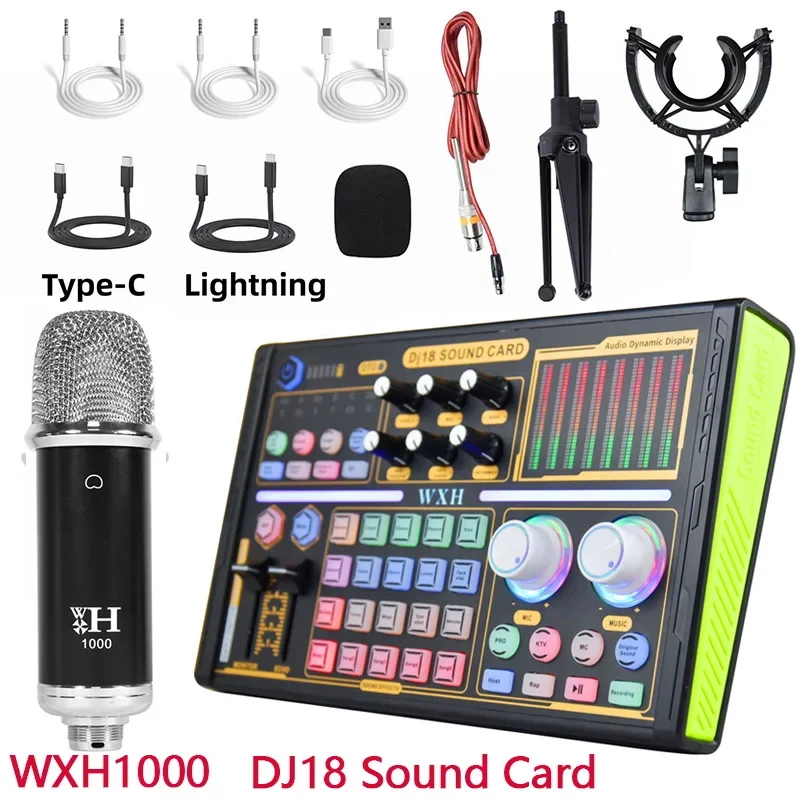 Noise Reduction WXH1000 Microphone DJ18 Sound Card Studio Mixer Singing Voice Live Streaming Exclusive Set Phone Computer Record