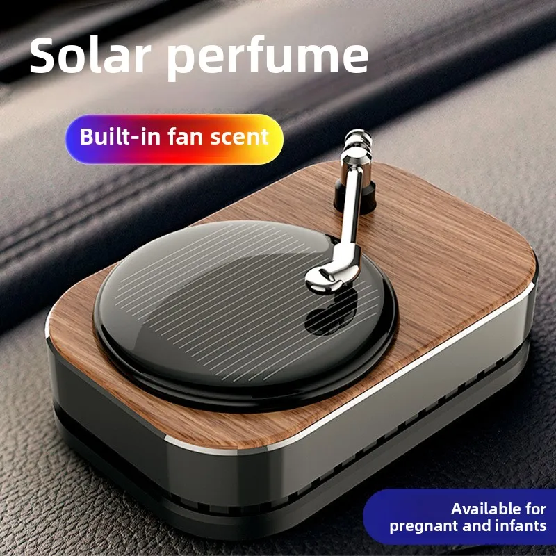 

Solar Powered Car MountedAromatherapyRotatingPhonograph WithWooden Pieces ForLong-lasting Fragrance Dispersion As A Car Ornament