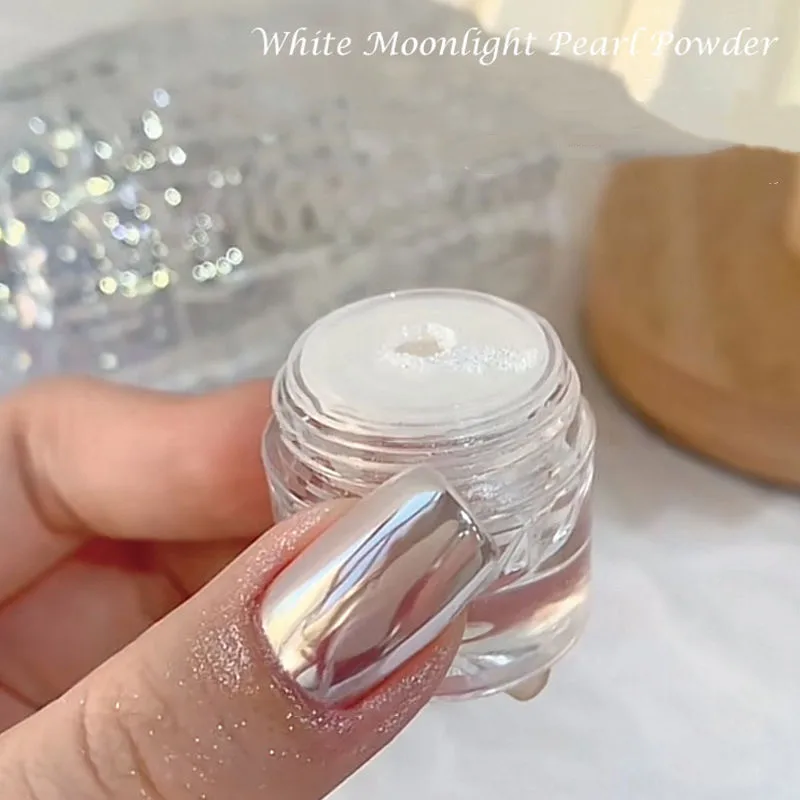 

1PC Moonlight Mirror Nails Powder White Pearl Aurora Effect Fairy Pigments Powder Holographic Polish Manicure Rubbing Dust *0.2g