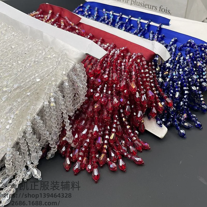 Handcrafted Beaded Crystal Tassel Fringe Trim – 3D Droplet Design for Dance Costumes, Evening Gowns & Luxury Apparel Decoration