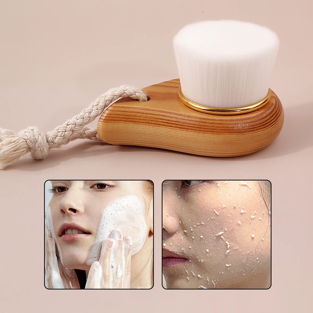 Wooden Handle Facial Cleansing Brush Soft Fiber Hair Exfoliating Blackhead Face Clean Brush Skin Care Tool Facial Cleansing Tool