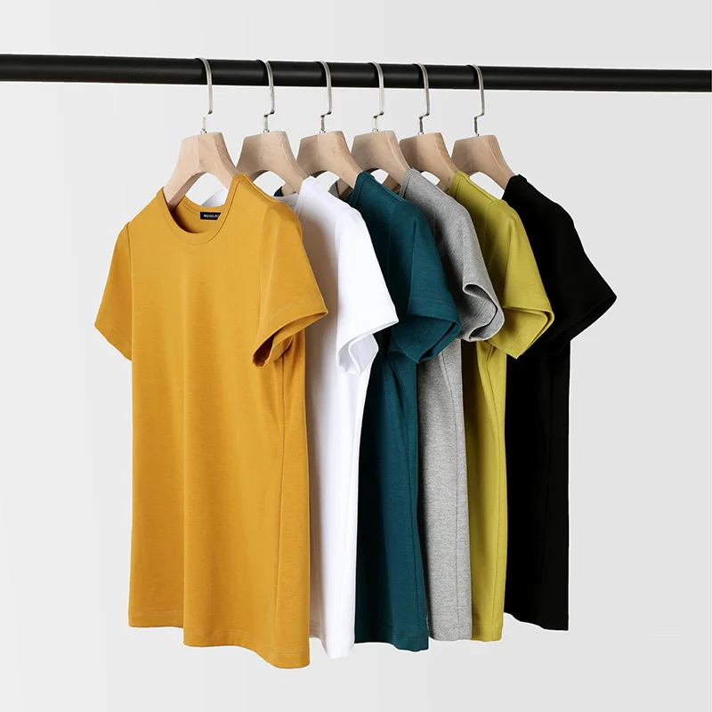 2023 Slimming Crew Neck Solid Color Short Sleeve Casual Loose T-shirts Women