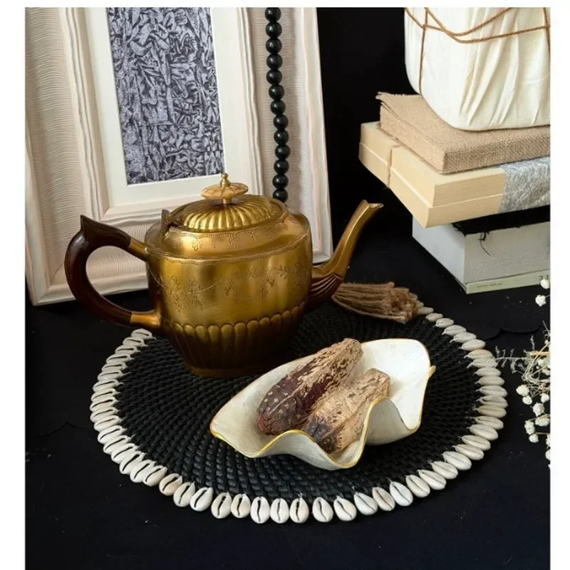 Handmade Rattan Placemat Medieval Wabi Sabi Style Home Decor Natural Woven Table Mat for Dining Room B&B Holiday Ornament