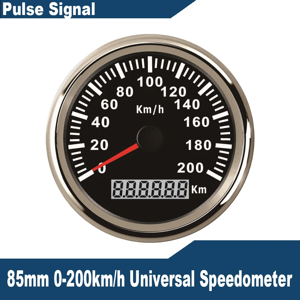 New Universal 85mm Speedometer Speed Gauge 120km/h 200km/h for Car Truck Motor Auto with Red Backlight 12V/24V Pulse Signal