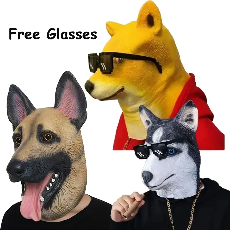 

Dog Animal Latex Headgear Husky Mask Halloween Party Dog Costume Masks Underdog Costume Head Mask Carnival Party with Glasses