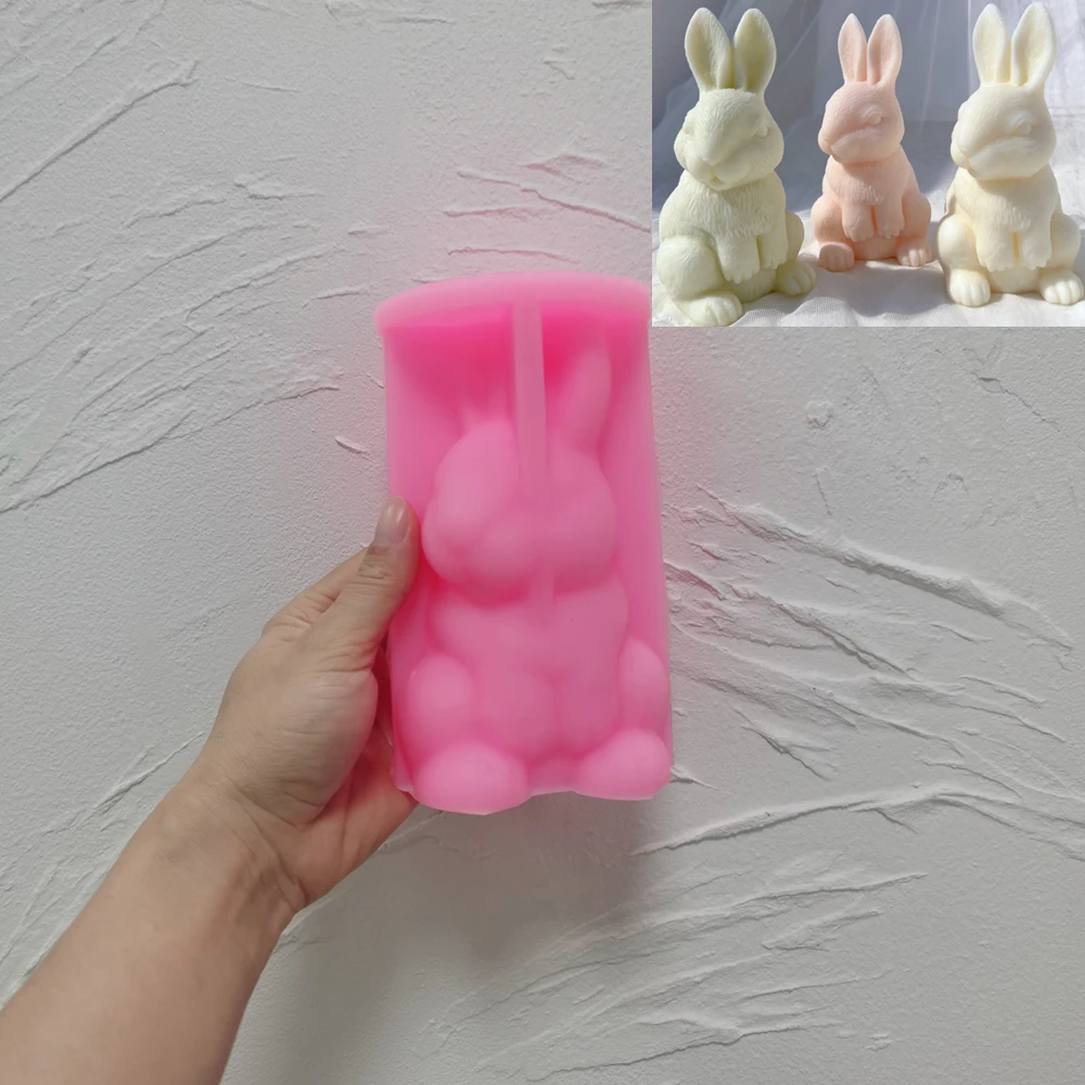 Twee ontwerpen gouden konijn siliconen kaars schimmel Bunny siliconen mal zittend konijn dier soja wax schimmel hars Pasen Home Decor