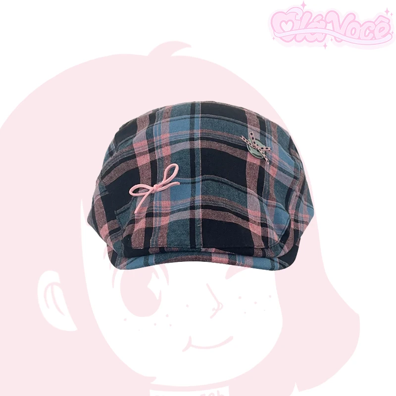 Original Bow Contrasting Color Plaid Newsboy Hats for Women Show Face Summer Thin Versatile Sunscreen Vintage Berets Cap Y2k