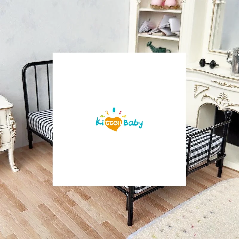 1Pcs Bedroom Scene Decoration 1:12 Dollhouse Metal Bed Mini Doll Furniture Iron Frame Single Bed Model Doll House Accessories