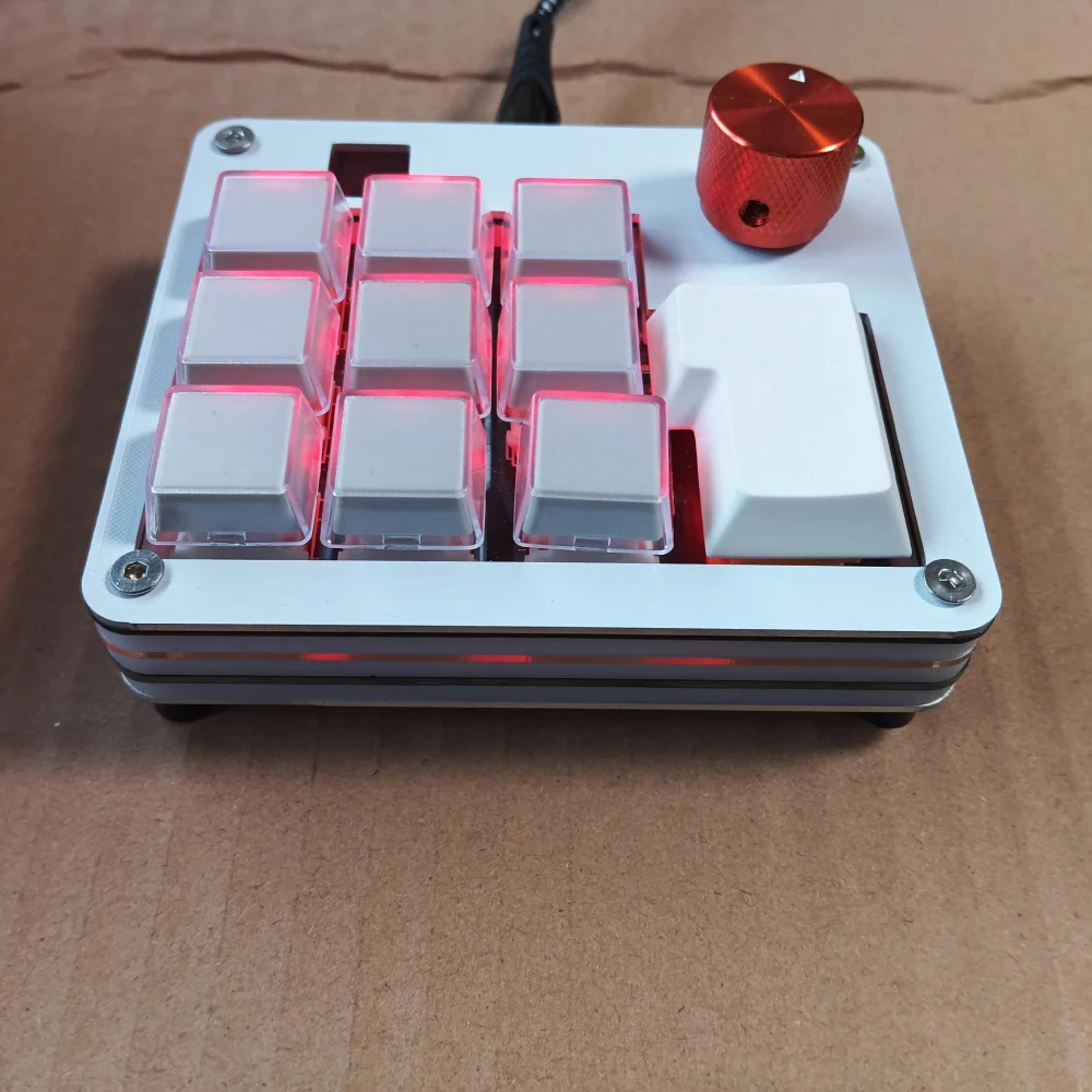 USB Multimedia Controller Custom Shortcut Keypad with Rotary Knob, Red Backlight, Type-C Interface for Audio & Playback Control