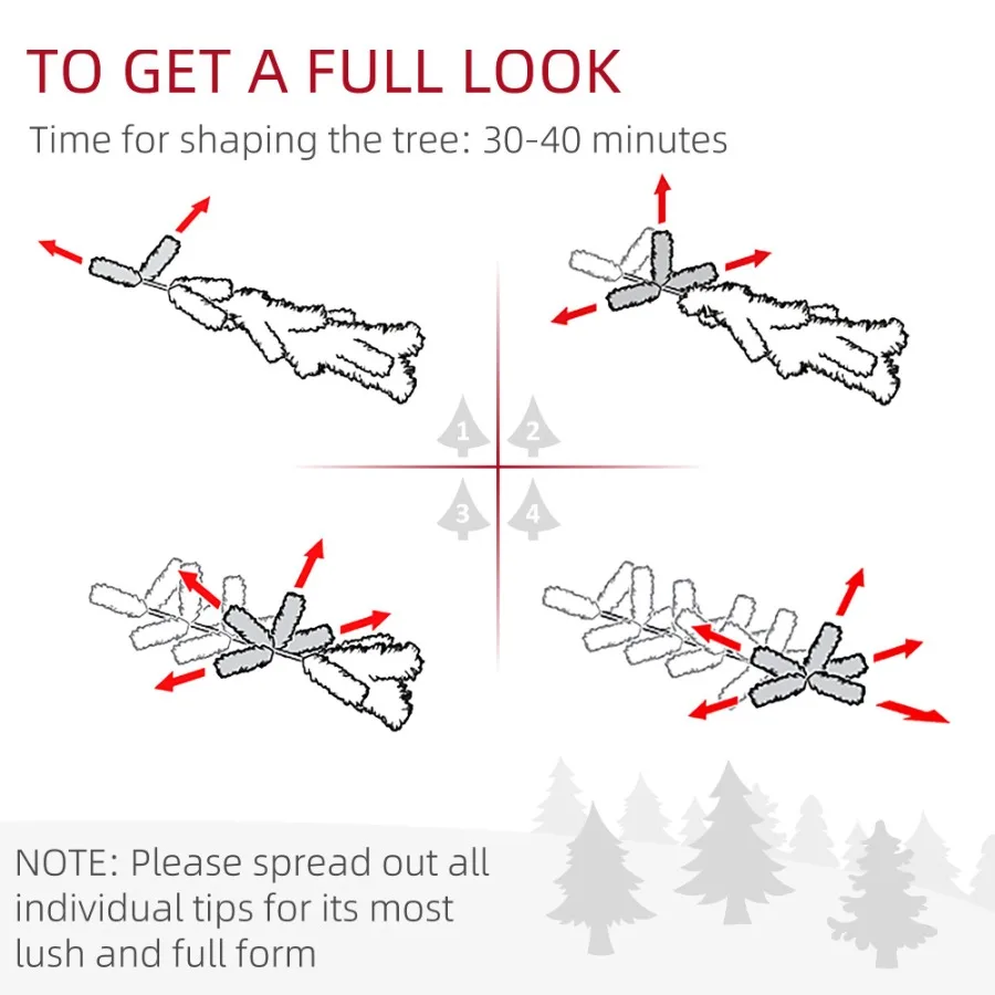 Arbre de Noël artificiel pré-éclairé de 6 pieds de haut, dr de vacances avec 636 Branches floquées de neige, 250 lumières jaunes chaudes et claires, ouverture automatique