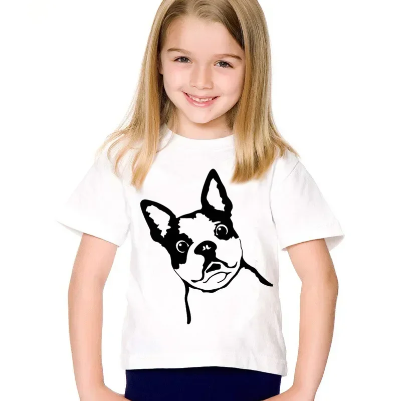 Children Fashion Print French Bulldog Funny T-shirts Kids Summer Short Sleeve Tees Boys/Girls Casual Tops Baby Clothes,
