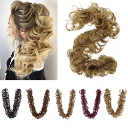 Synthetic Fibres Curly Messy Updo Buns Long Hairpiece Hair Wrap Around Ponytail Extensions