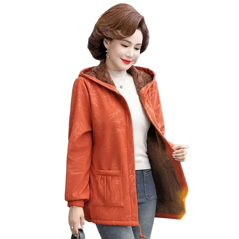 Autumn Winter Cotton Jacket Women 2023 New Fashion Loose Thicken Coat Granular Velvet Hooded Button Pocket Outerwear Female