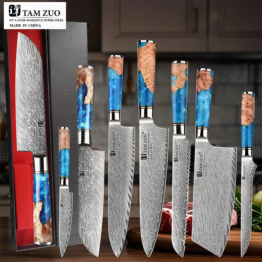 

67 Layer Steel Cleaver Paring Bread Knife Santoku Knife Damascus Knives Chef Knife Japanes VG10 Resin Handle with Gift Box