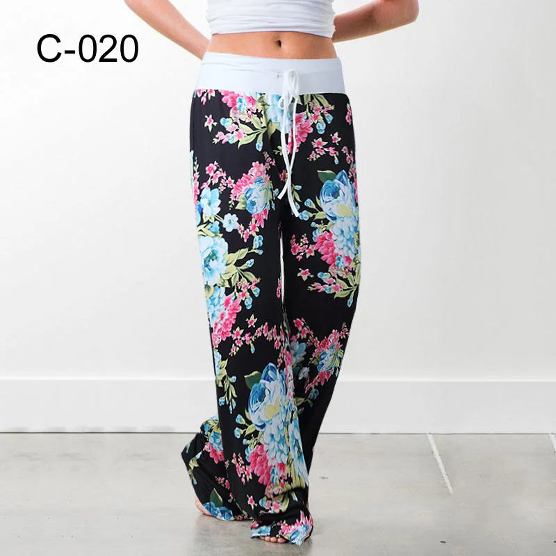 S-XXXL Women Loose Pants Lounge Trousers Floral Print Casual Stretch Waist Drawstring High Waist Long Pants Home Pajamas Pants