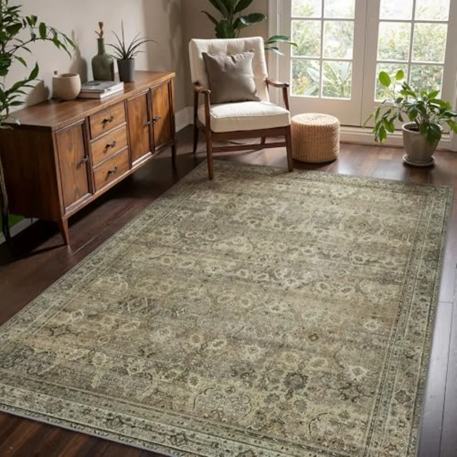 

3x5 Area Rug Machine Washable Boho Rug for Living Room UltraThin Low Pile Carpet Lightweight Indoor Printed Rug Non Slip Floral