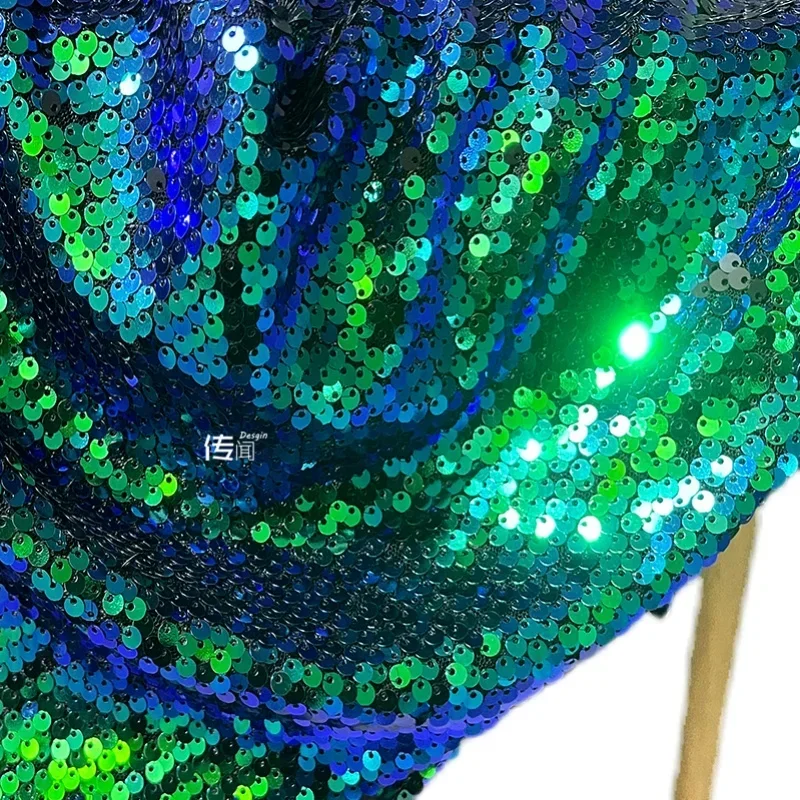 Sequin Fabric Blue Green Aurora Background Decoration Creative Clothing Design Arts Crafts Sewing Wholesale Cloth for Diy