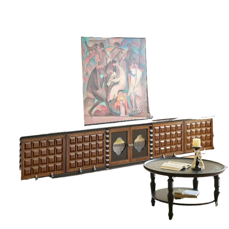 

2026 new French antique solid wood TV cabinet, large flat floor floor locker in the living room and bedroom storage.