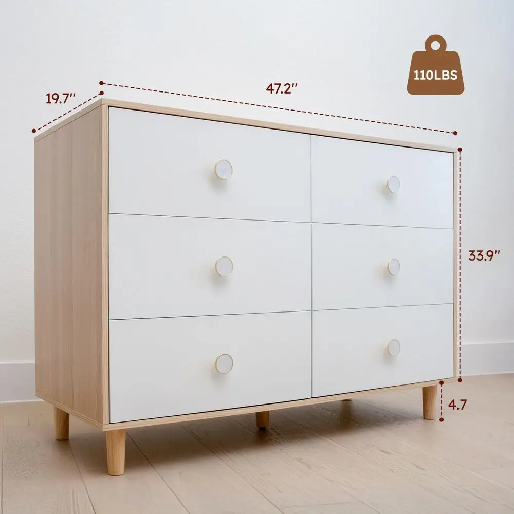 Factory Direct 2026 Dresser for Bedroom, 6 Drawer Dressers with Solid Wood Legs, Baby Dresser for Kids, Storage for Clothes image 2