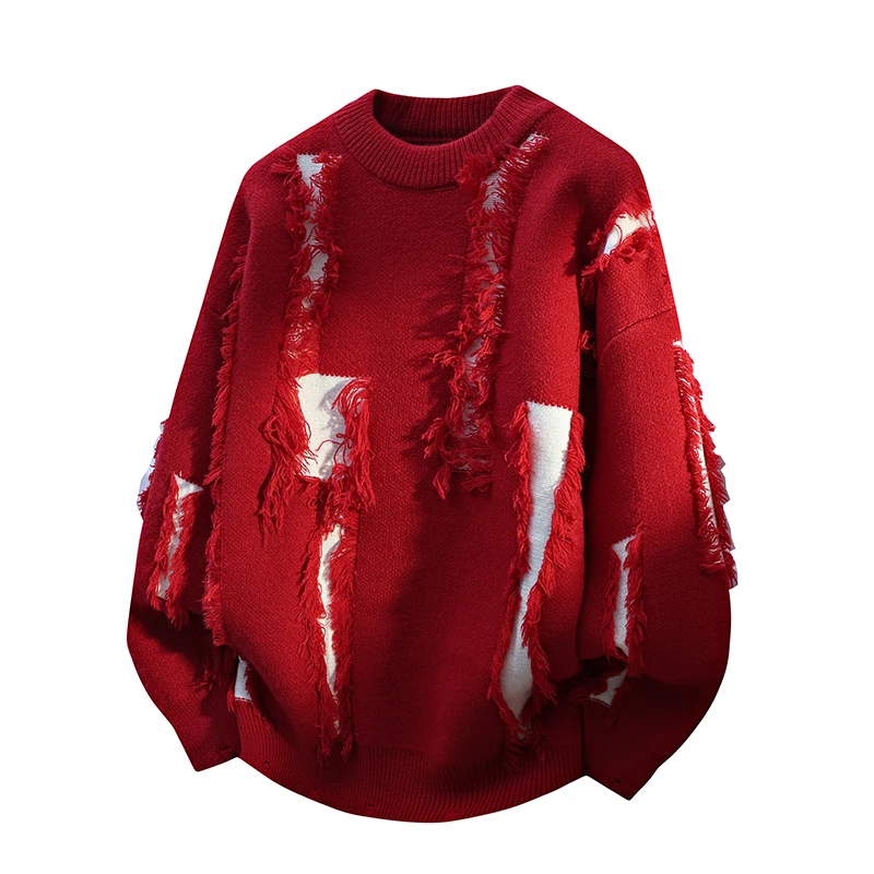 

Winter Men's Loose and Casual Knitted Sweater with Rough Edges, Round Neck and Off Shoulder Sleeves, Suitable for Daily Wear